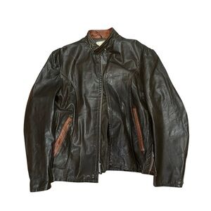 Vintage 70s brown genuine leather jacket with orange accents -Size L